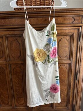 NKL Judy Lee- Silk Floral Slip Dress in Cream with Pink, Yellow & Blue Blooms